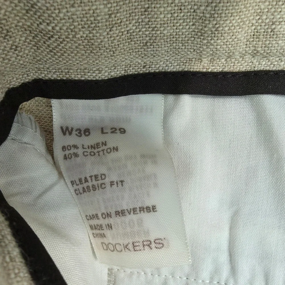 Dockers Premium Linen Blend Pants 36x29 D3 Classic Beige Coastal Preppy Beach